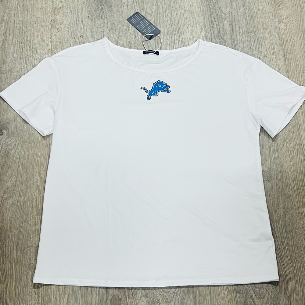 Detroit Lions White T-Shirt with Blue Lions logo